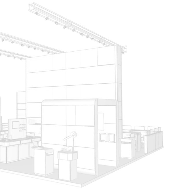 Strichzeichnung Messestand